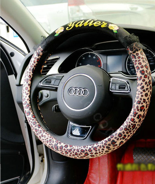 Yle Auto Car Steering Wheel Cover Lace Leopard Superfibers Diameter 15 inch 38CM - Red