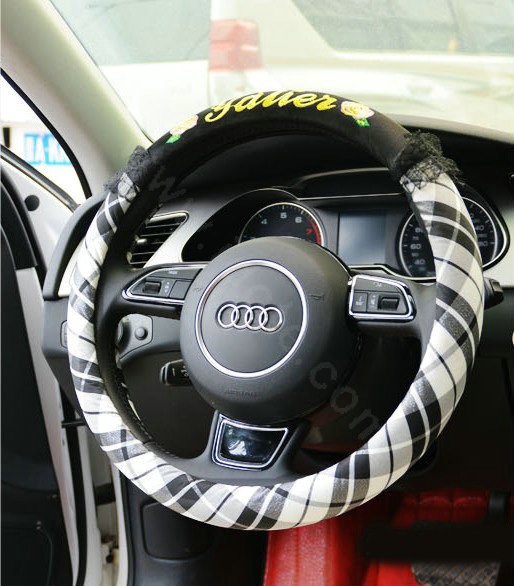 Yle Auto Car Steering Wheel Cover Lace Stripe Superfibers Diameter 15 inch 38CM - Black White