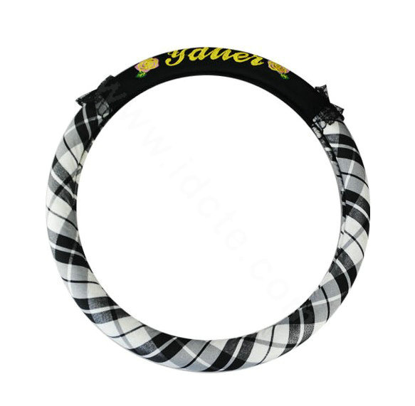 Yle Auto Car Steering Wheel Cover Lace Stripe Superfibers Diameter 15 inch 38CM - Black White