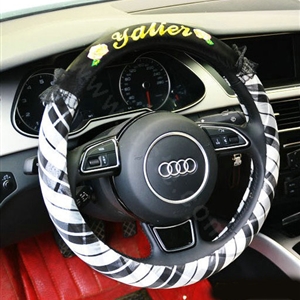 Yle Auto Car Steering Wheel Cover Lace Stripe Superfibers Diameter 15 inch 38CM - Black White