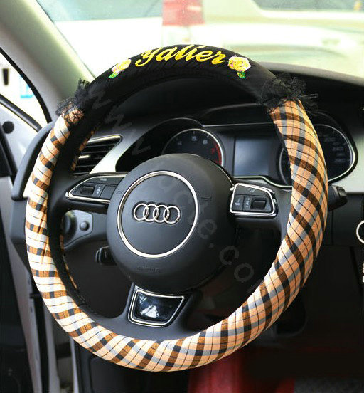 Yle Auto Car Steering Wheel Cover Lace Stripe Superfibers Diameter 15 inch 38CM - Yellow