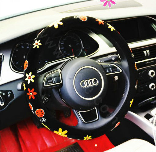 Yle Auto Car Steering Wheel Cover Ladybug Matte leather Diameter 15 inch 38CM - Black