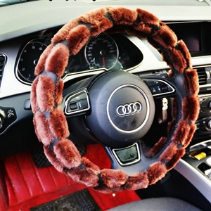 Yle Auto Car Steering Wheel Cover Plush Diameter 15 inch 38CM - Brown