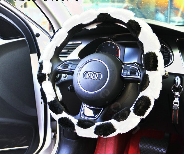 Yle Auto Car Steering Wheel Cover Plush Diameter 15 inch 38CM - White Black