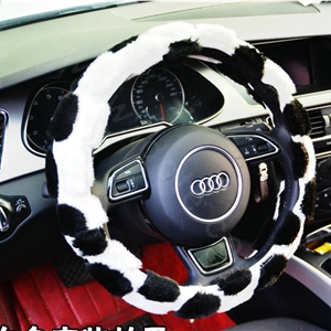 Yle Auto Car Steering Wheel Cover Plush Diameter 15 inch 38CM - White Black