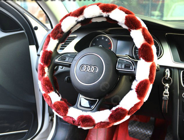 Yle Auto Car Steering Wheel Cover Plush Diameter 15 inch 38CM - White Red