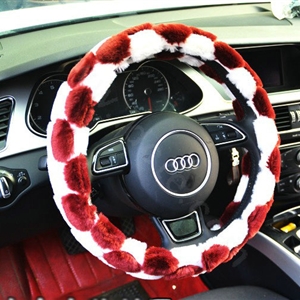 Yle Auto Car Steering Wheel Cover Plush Diameter 15 inch 38CM - White Red
