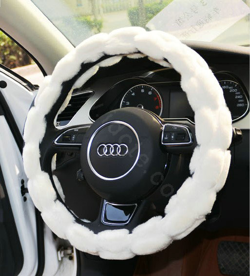 Yle Auto Car Steering Wheel Cover Plush Diameter 15 inch 38CM - White