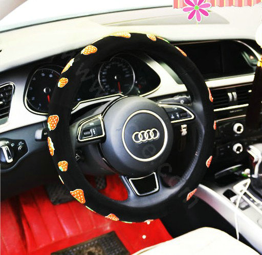 Yle Auto Car Steering Wheel Cover Strawberries Matte leather Diameter 15 inch 38CM - Black