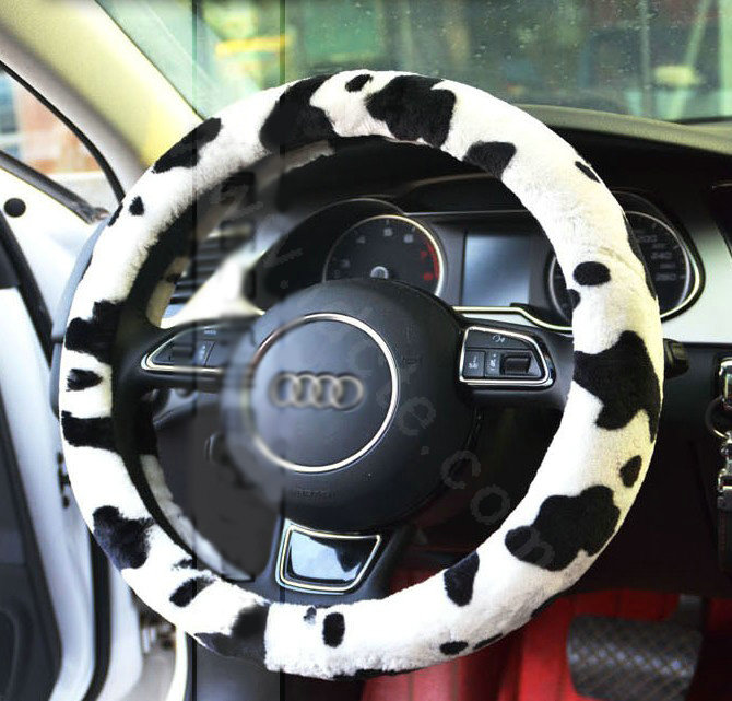 Yle Auto Car Steering Wheel Cover Zebra Cashmere Diameter 15 inch 38CM - White