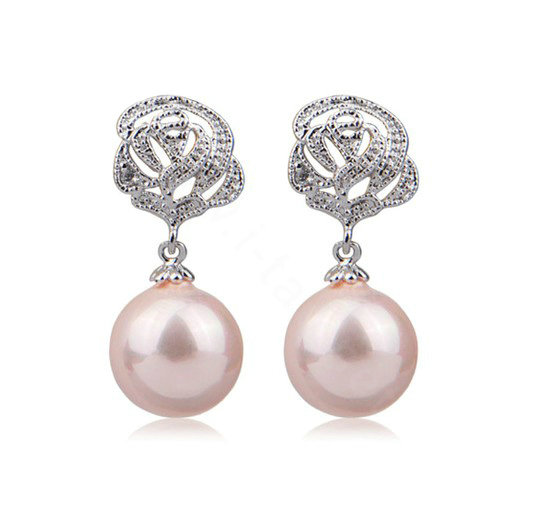 10X25mm Pink south sea shell pearl earrings Rose 925 sterling silver earrings