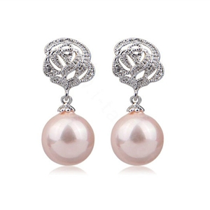 10X25mm Pink south sea shell pearl earrings Rose 925 sterling silver earrings