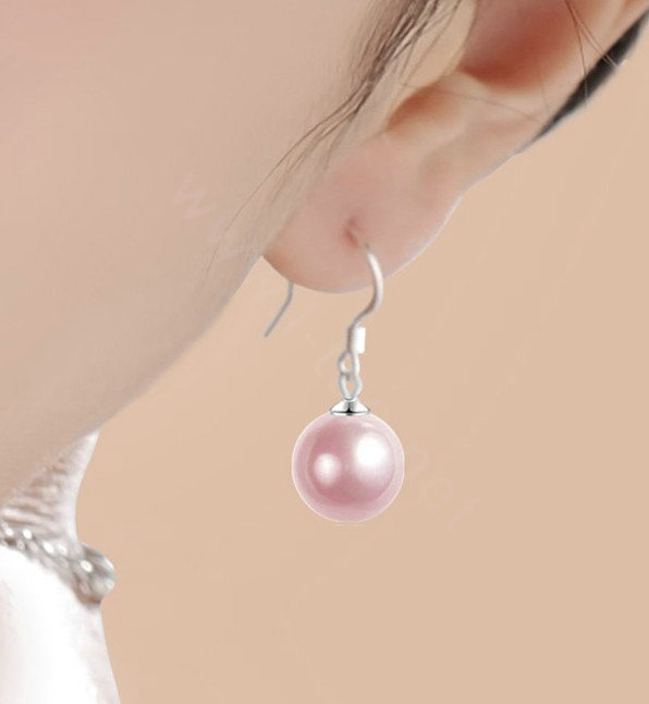 10X30mm Pink south sea shell pearl earrings 925 sterling silver dangle earrings
