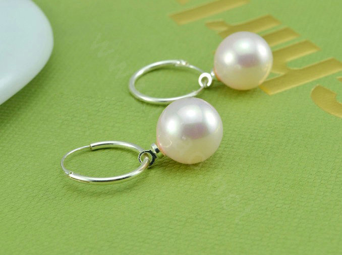 10X25mm Pink south sea shell pearl earrings 925 sterling silver hoop earrings