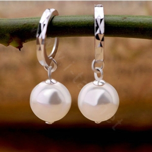 8X25mm White south sea shell pearl earrings 925 sterling silver hoop earrings