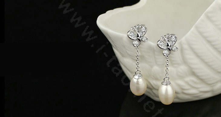 925 sterling silver Butterfly earrings White shell pearl long Eardrop 34X10mm