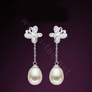 925 sterling silver Butterfly earrings White shell pearl long Eardrop 34X10mm