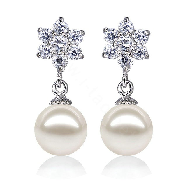 925 sterling silver Natural freshwater pearl Snowflake earrings Eardrop 9X9.5mm