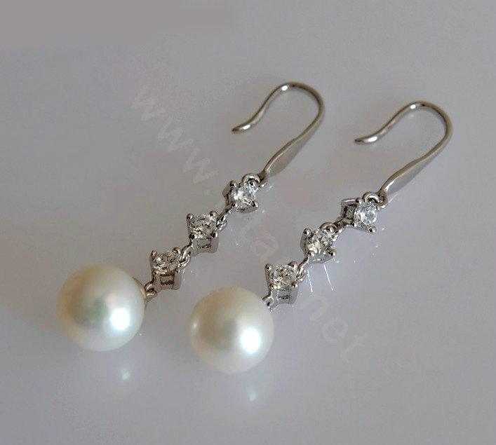 925 sterling silver Natural freshwater pearl earrings long Eardrop 9X9.5mm