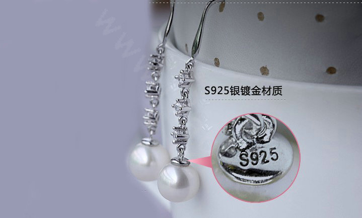 925 sterling silver Natural freshwater pearl earrings long Eardrop 9X9.5mm