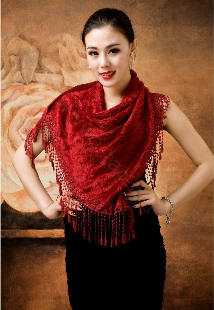 Autumn and Winter Mink Cashmere wool Scarf Shawl Woman Neck Wrap tippet - Red