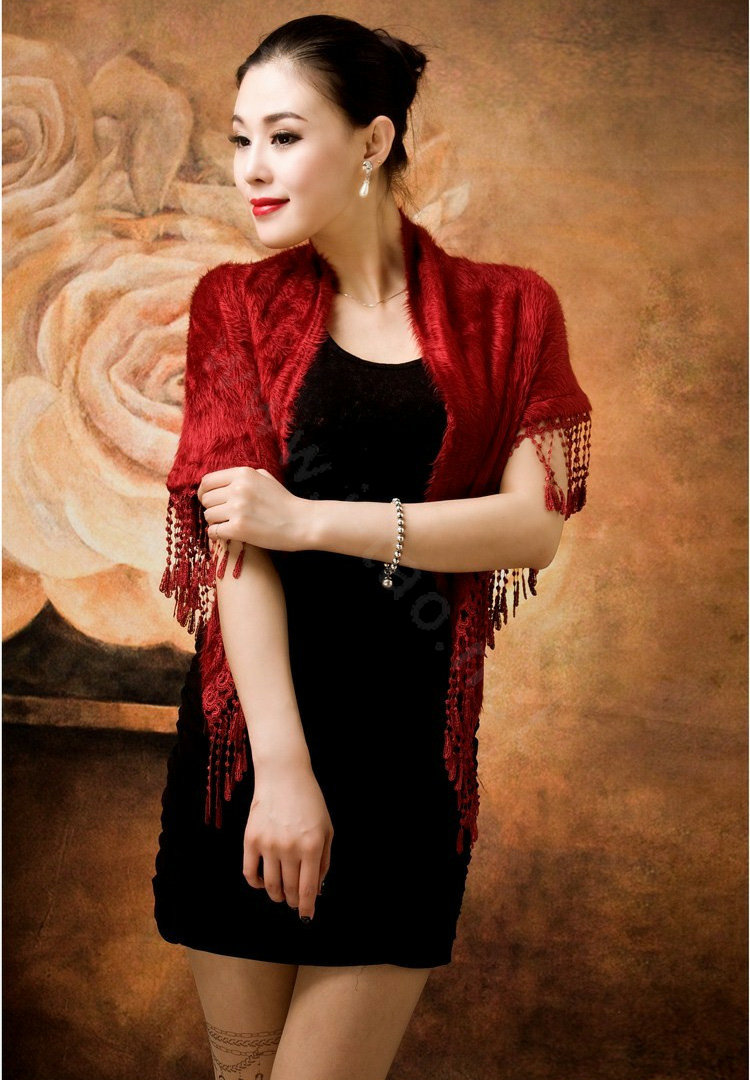 Autumn and Winter Mink Cashmere wool Scarf Shawl Woman Neck Wrap tippet - Red