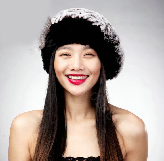 Autumn and winter fur rabbit beret hat warm caps cold-proof rex rabbit hair hat - Black Coffee