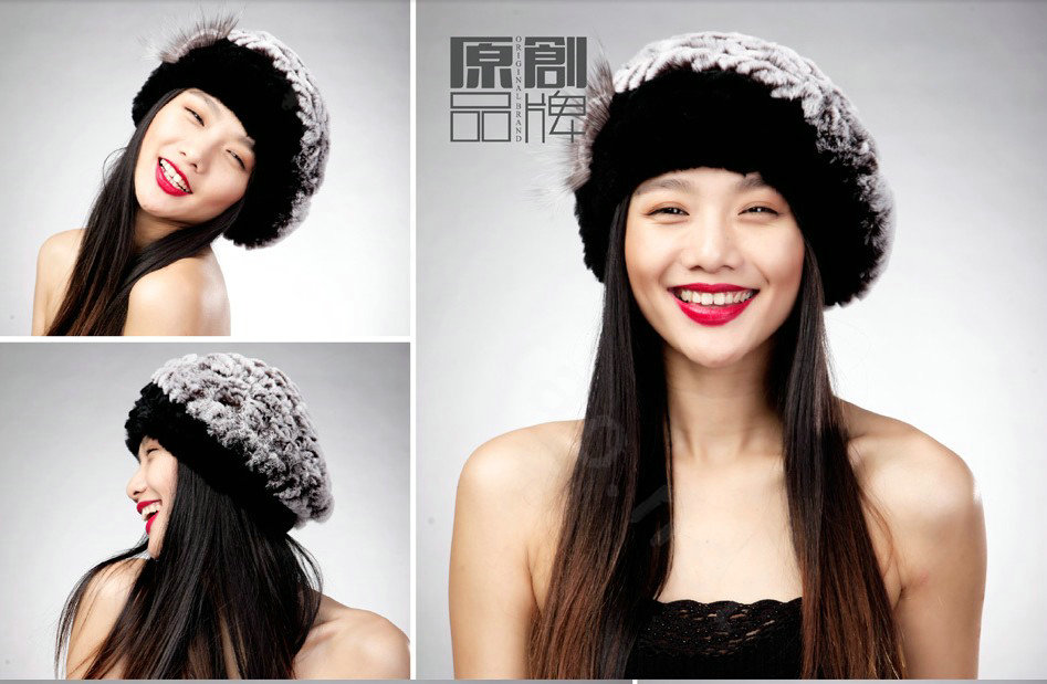 Autumn and winter fur rabbit beret hat warm caps cold-proof rex rabbit hair hat - Black Coffee