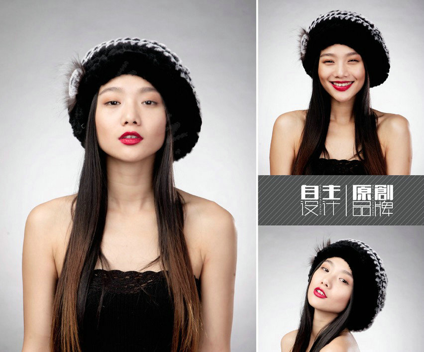 Autumn and winter fur rabbit beret hat warm caps cold-proof rex rabbit hair hat - Black Coffee