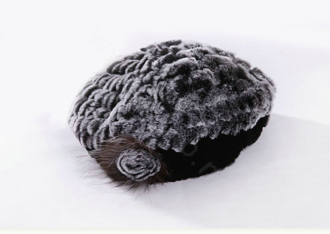 Autumn and winter fur rabbit beret hat warm caps cold-proof rex rabbit hair hat - Black Coffee