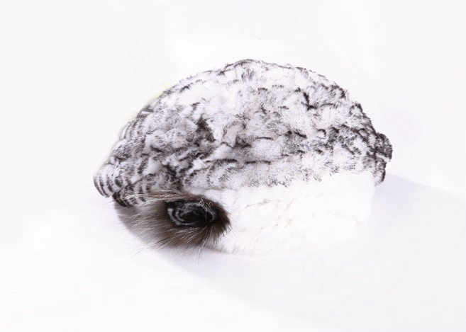 Autumn and winter fur rabbit beret hat warm caps cold-proof rex rabbit hair hat - Black White