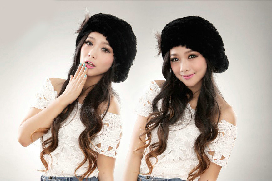 Autumn and winter fur rabbit beret hat warm caps cold-proof rex rabbit hair hat - Black