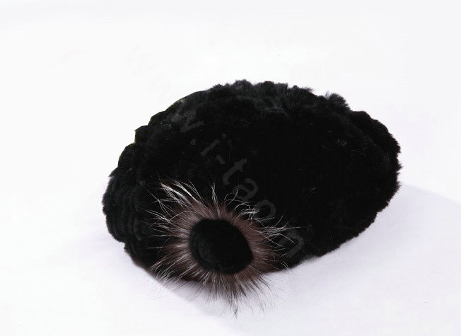 Autumn and winter fur rabbit beret hat warm caps cold-proof rex rabbit hair hat - Black
