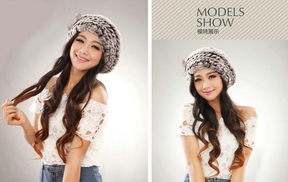 Autumn and winter fur rabbit beret hat warm caps cold-proof rex rabbit hair hat - Coffee