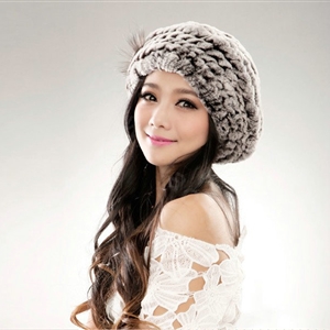 Autumn and winter fur rabbit beret hat warm caps cold-proof rex rabbit hair hat - Coffee
