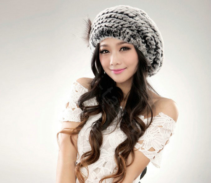 Autumn and winter fur rabbit beret hat warm caps cold-proof rex rabbit hair hat - Gray