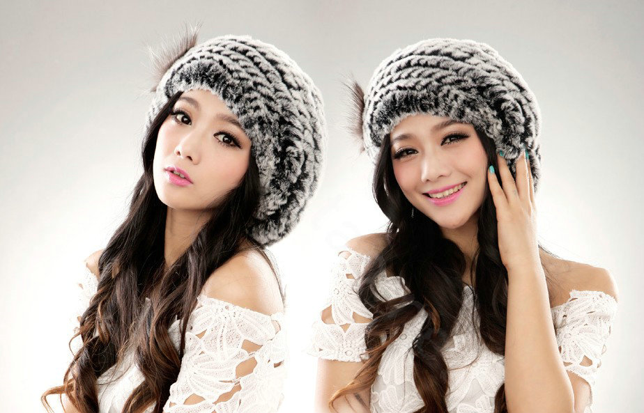 Autumn and winter fur rabbit beret hat warm caps cold-proof rex rabbit hair hat - Gray