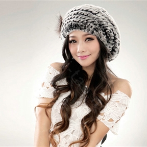 Autumn and winter fur rabbit beret hat warm caps cold-proof rex rabbit hair hat - Gray