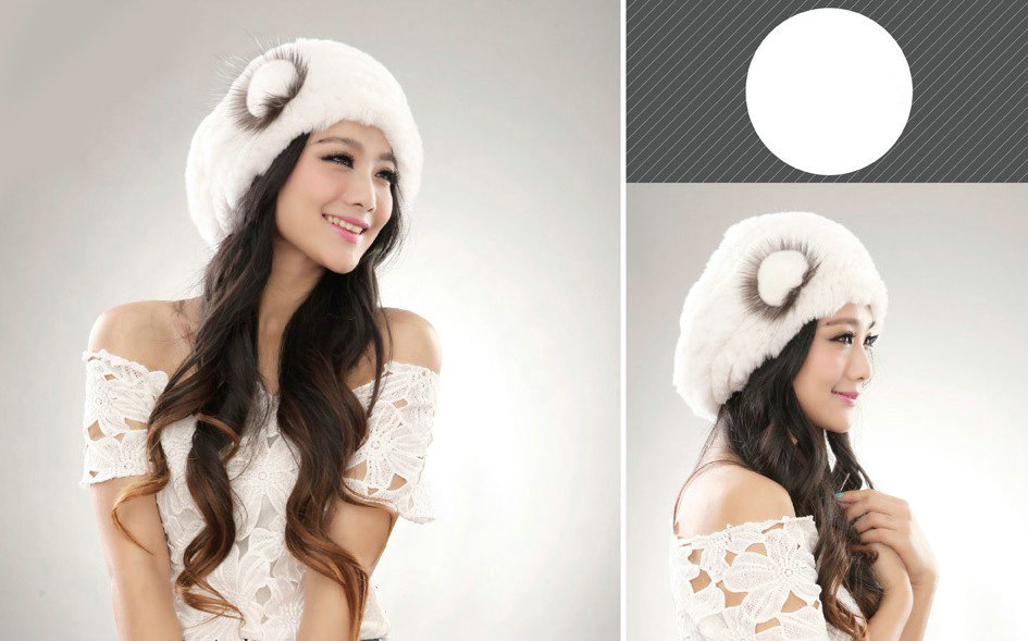 Autumn and winter fur rabbit beret hat warm caps cold-proof rex rabbit hair hat - White