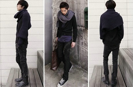 Fashion Unisex Long Wool knitted capes warm scarf shawls Neck Wrap tippet with sleeves - Black