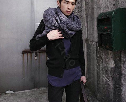 Fashion Unisex Long Wool knitted capes warm scarf shawls Neck Wrap tippet with sleeves - Grey