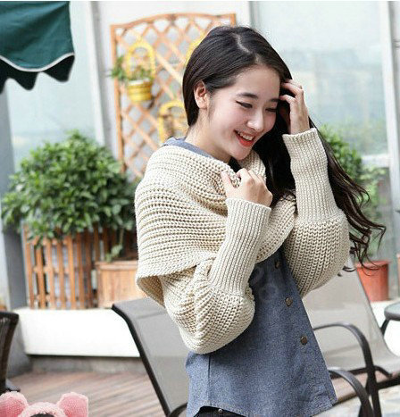Fashion Unisex Long Wool knitted capes warm scarf shawls Neck Wrap tippet with sleeves - Red