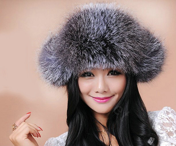 Fashion Women Fox Fur Hats Winter Warm Whole Leather Ear protector Caps - Gray
