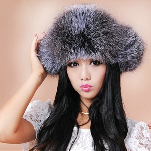Fashion Women Fox Fur Hats Winter Warm Whole Leather Ear protector Caps - Gray
