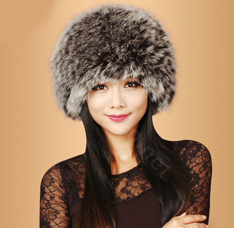 Fashion Women Fox Fur Hats Winter Warm Whole Leather lei feng Caps - Brown