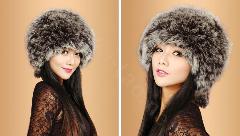 Fashion Women Fox Fur Hats Winter Warm Whole Leather lei feng Caps - Brown