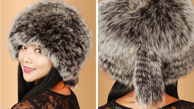 Fashion Women Fox Fur Hats Winter Warm Whole Leather lei feng Caps - Brown