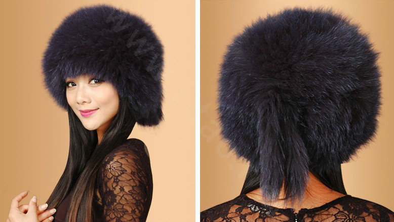 Fashion Women Fox Fur Hats Winter Warm Whole Leather lei feng Caps - Dark blue