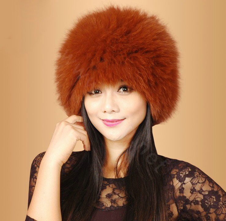 Fashion Women Fox Fur Hats Winter Warm Whole Leather lei feng Caps - Orange