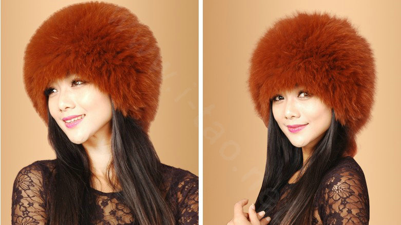 Fashion Women Fox Fur Hats Winter Warm Whole Leather lei feng Caps - Orange